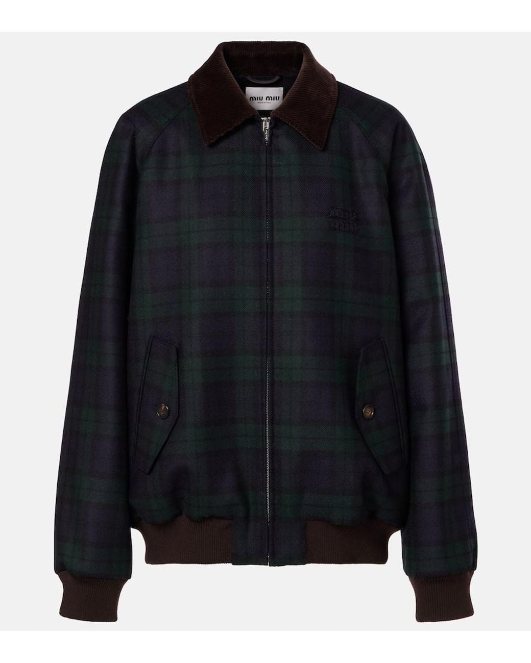 Miu Miu Black Plaid Virgin Wool Twill Blouson Jacket