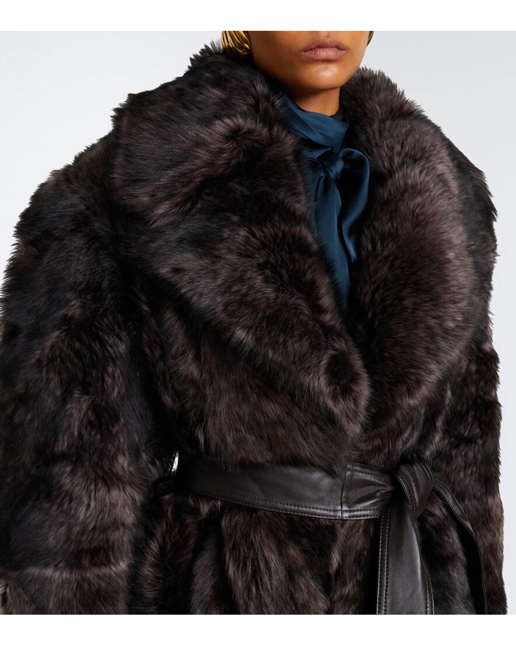 Zimmermann Black Valiant Leather-Trimmed Shearling Wrap Coat