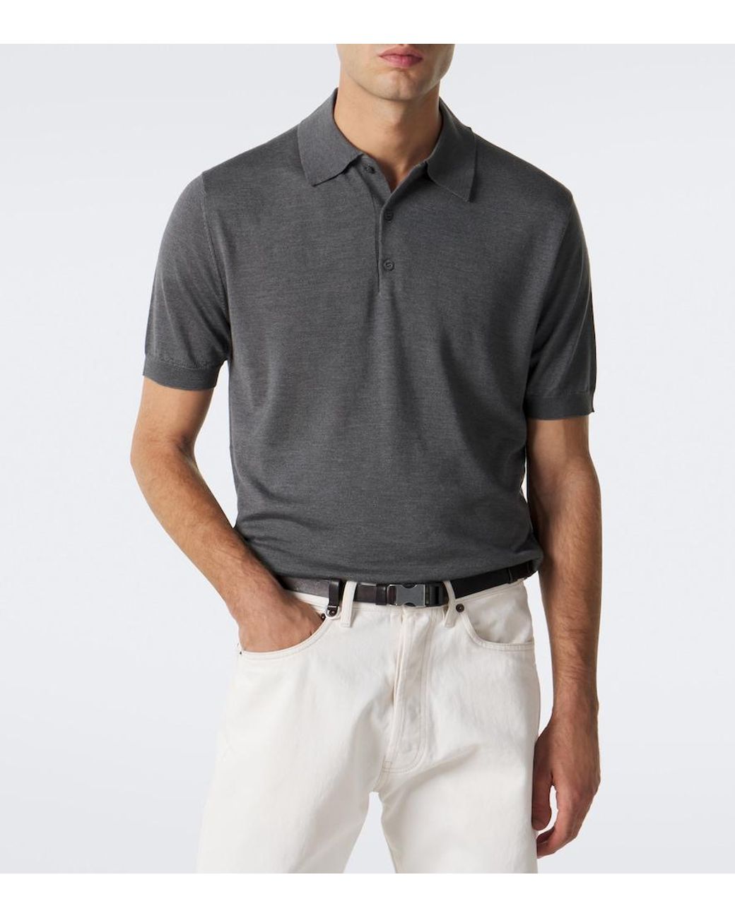 Prada Gray Cashmere And Silk Polo Shirt for men