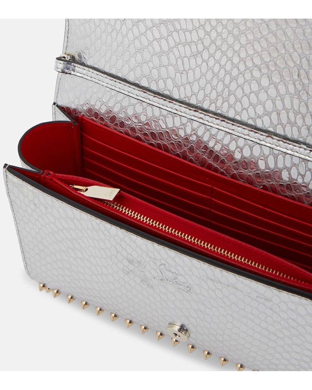 Christian Louboutin Gray Paloma Snake-Effect Leather Clutch