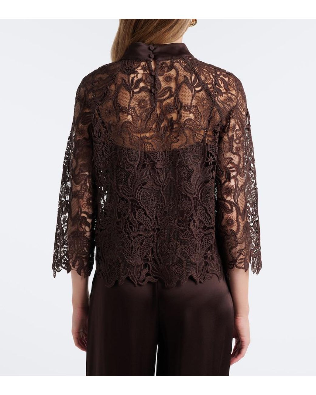 Max Mara Brown Floral Lace Top