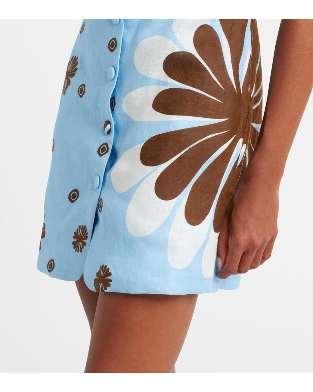 Cala De La Cruz Blue Rhoda Floral Linen Minidress