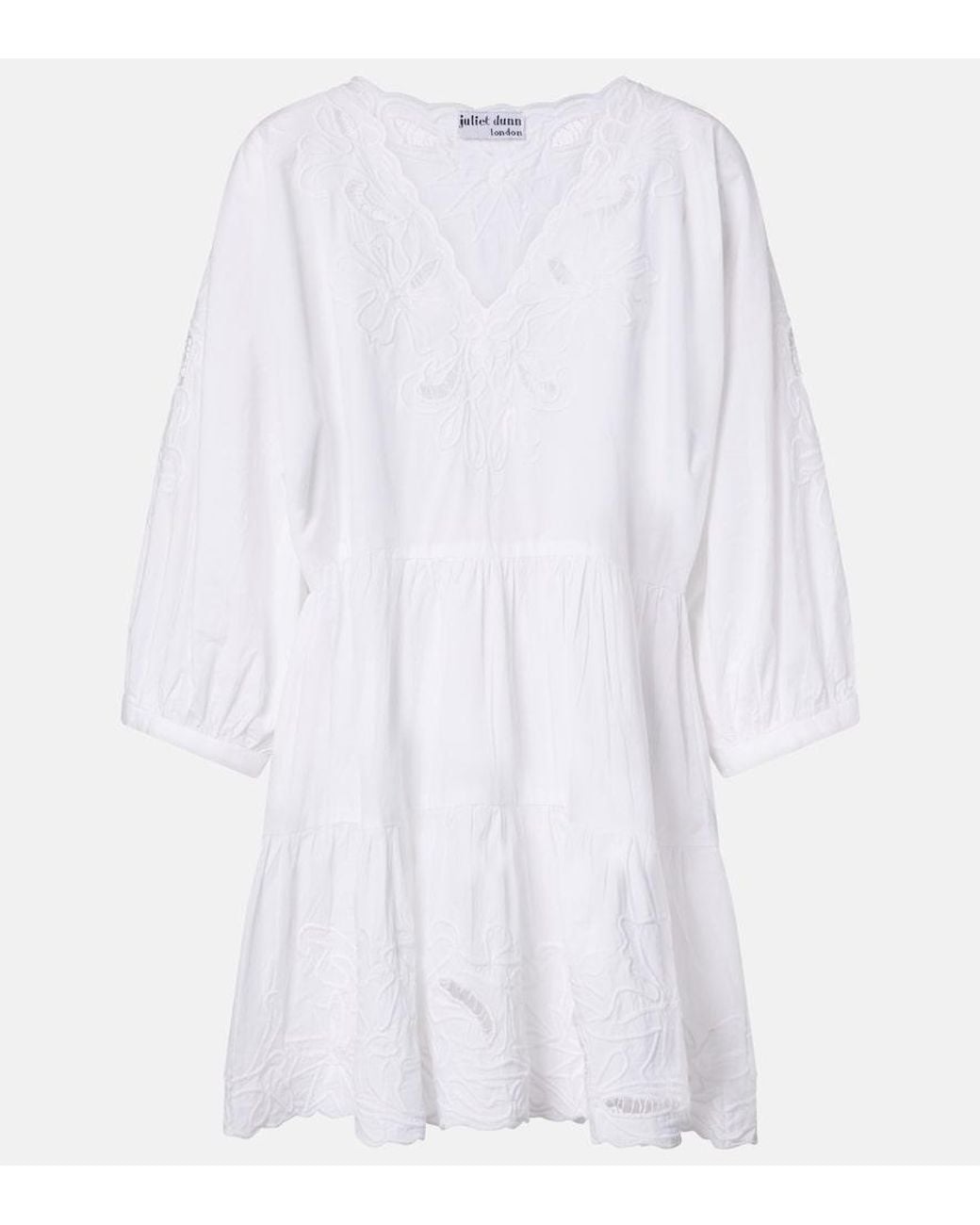 Juliet Dunn White Embroidered Cotton Poplin Minidress