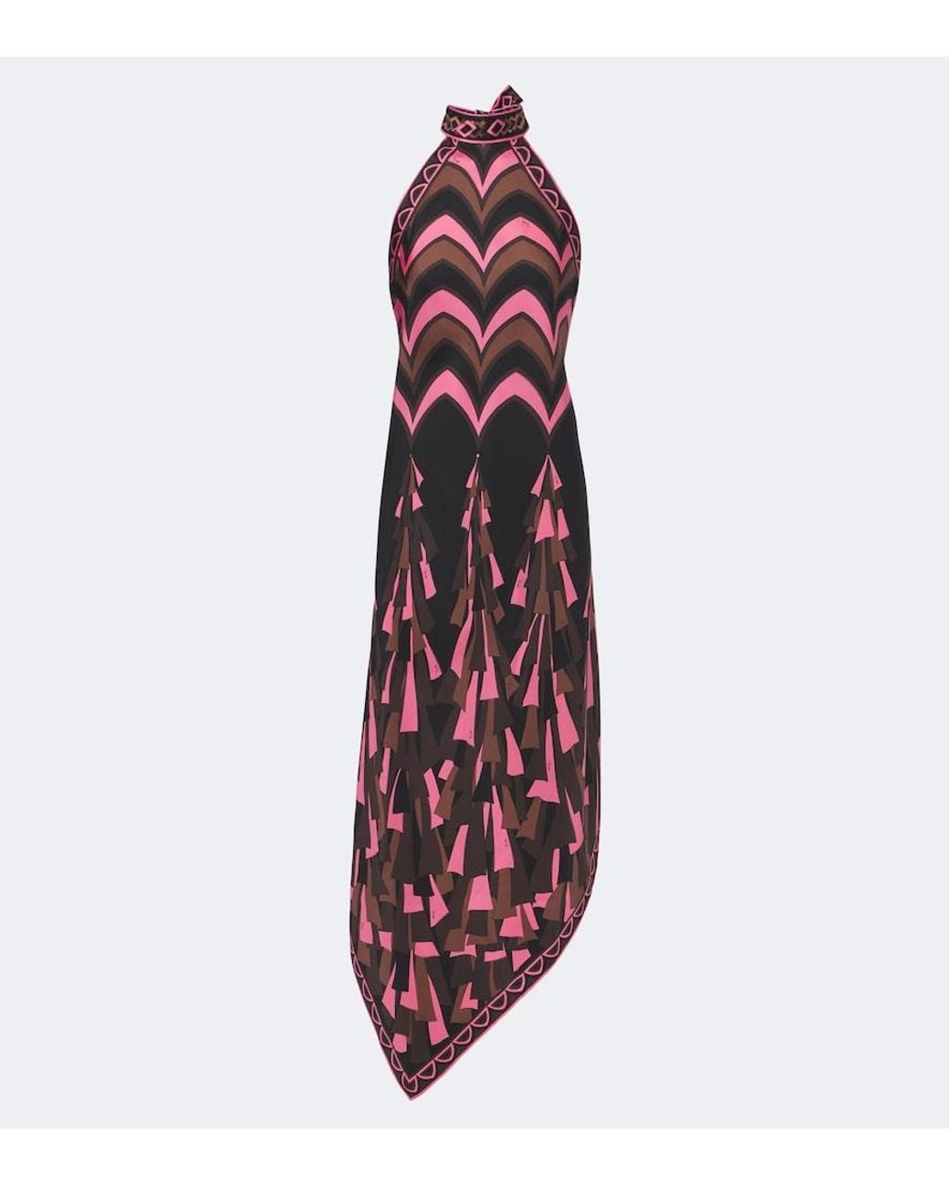 Emilio Pucci Red Baiadera Halterneck Silk Twill Midi Dress
