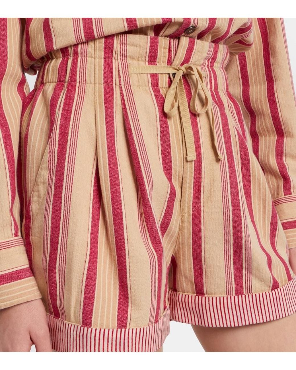 Isabel Marant Red Nirma Striped Cotton Shorts