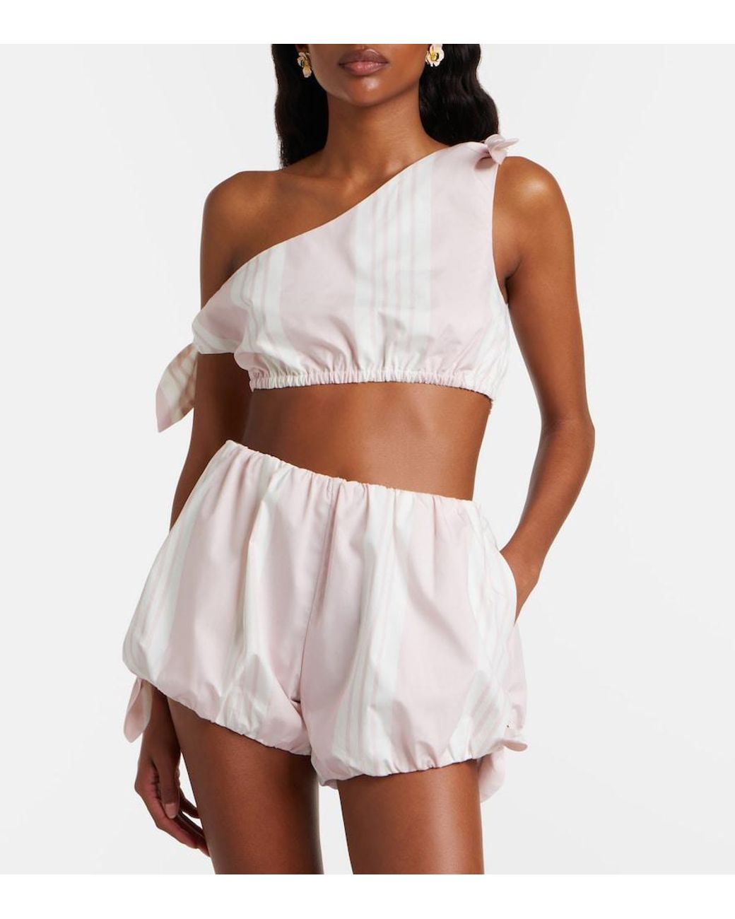 Posse Pink Rosie Asymmetric Striped Cotton Crop Top
