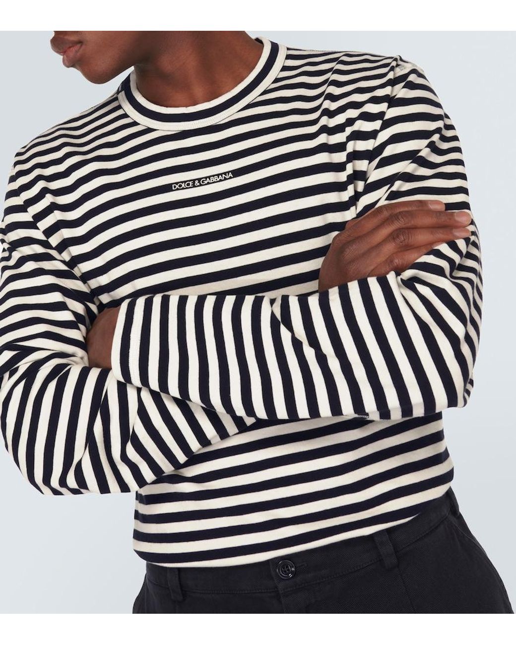 Dolce & Gabbana Blue Striped Cotton Jersey T-Shirt for men