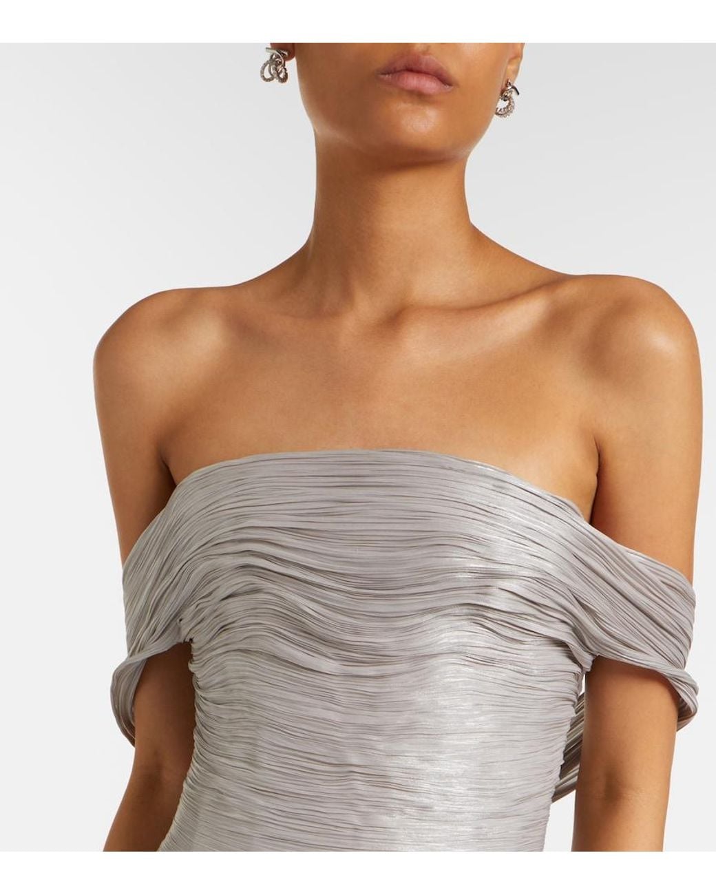 Marmar Halim White Off-Shoulder Pleated Bustier Gown