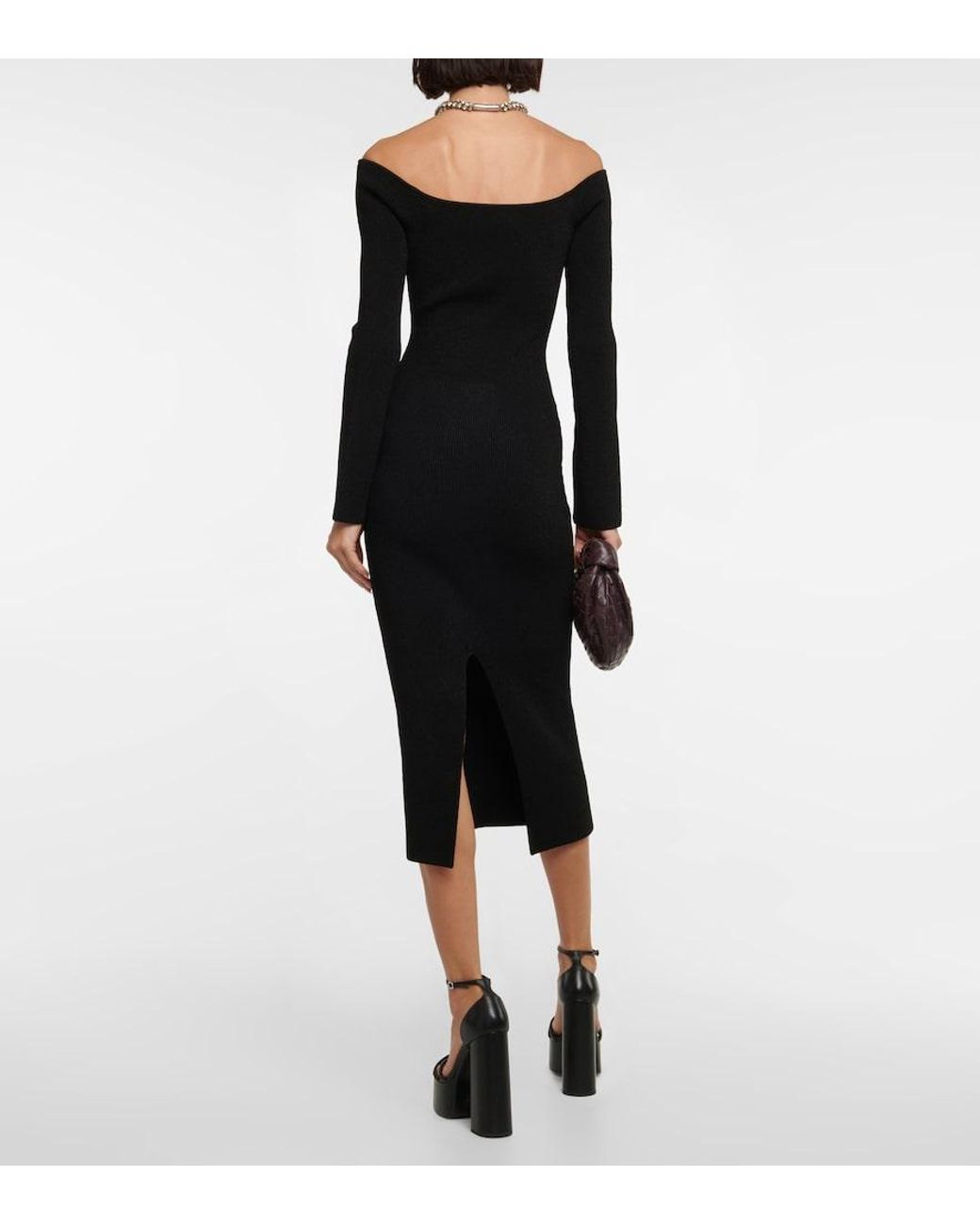 Galvan Black Grace Off-Shoulder Midi Dress