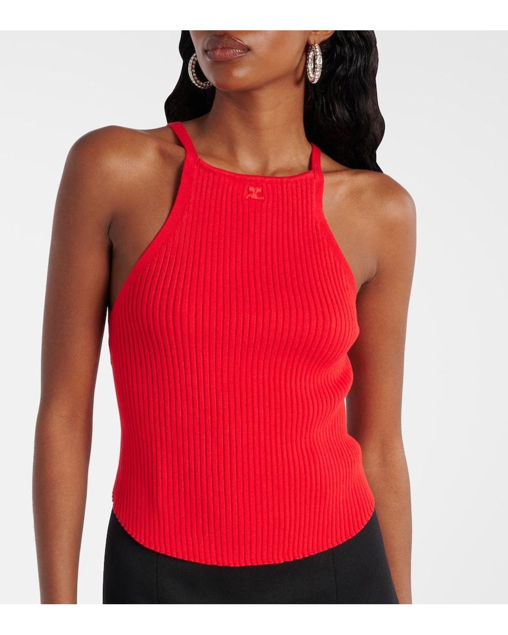 Courreges Red Circle Logo Ribbed-Knit Tank Top