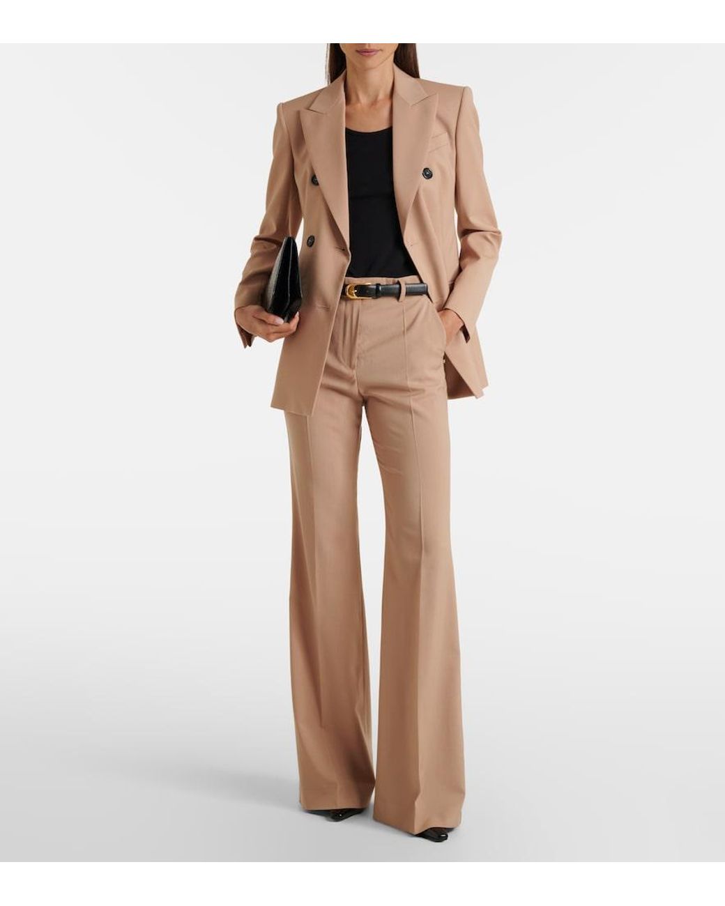 Sportmax Natural Double-Breasted Virgin Wool Blazer