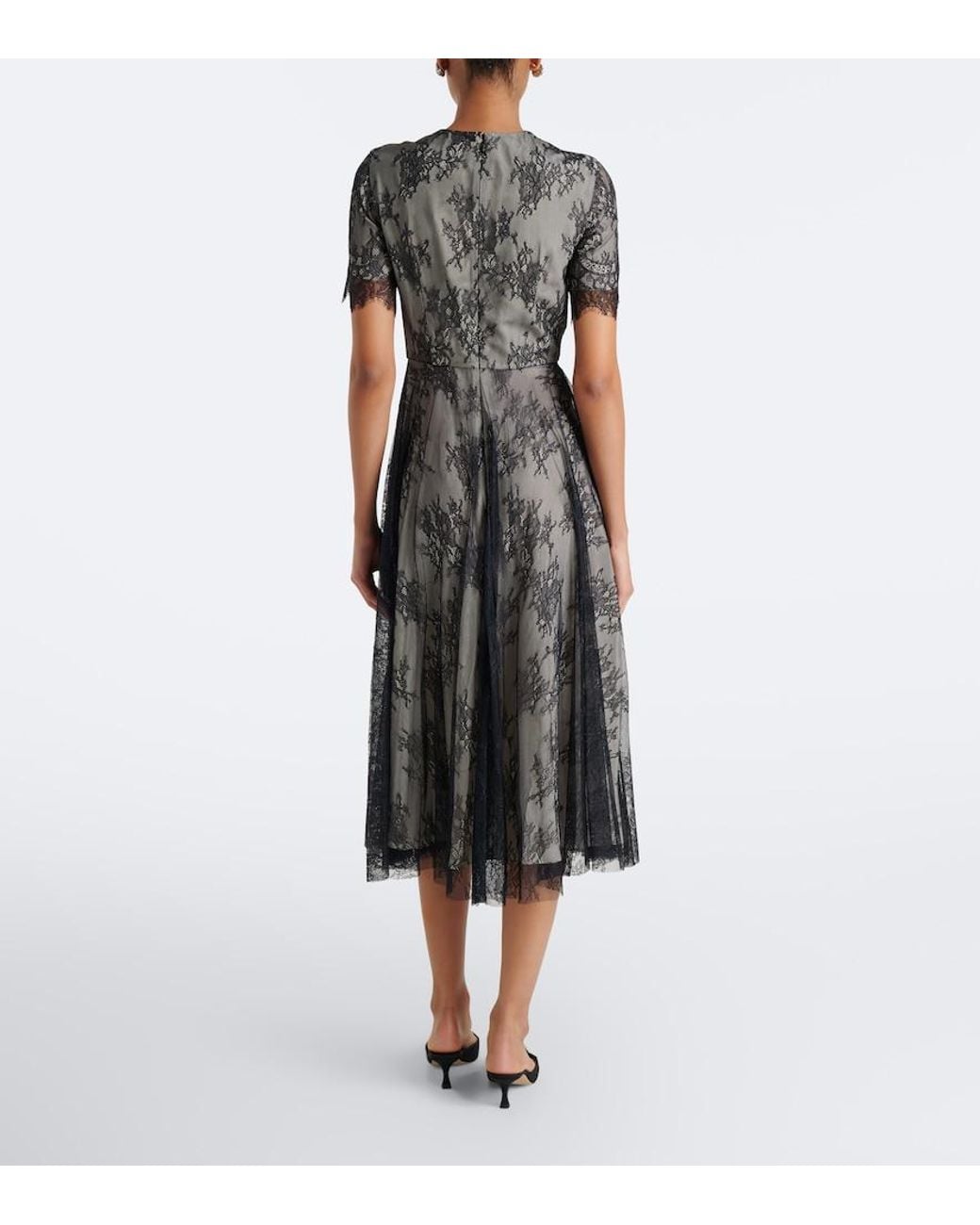 Erdem Black Embellished Lace Midi Dress