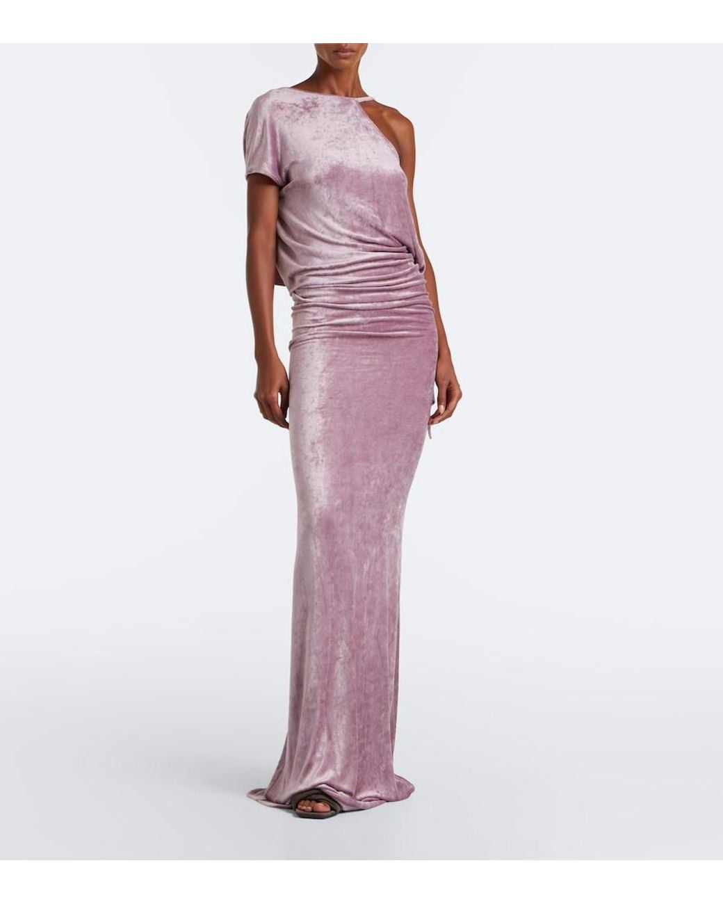 Rick Owens Purple Lilies Tungsten Draped Open-Back Velvet Gown