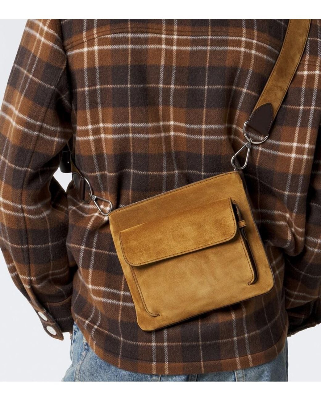Metier Brown Slide Suede Messenger Bag for men
