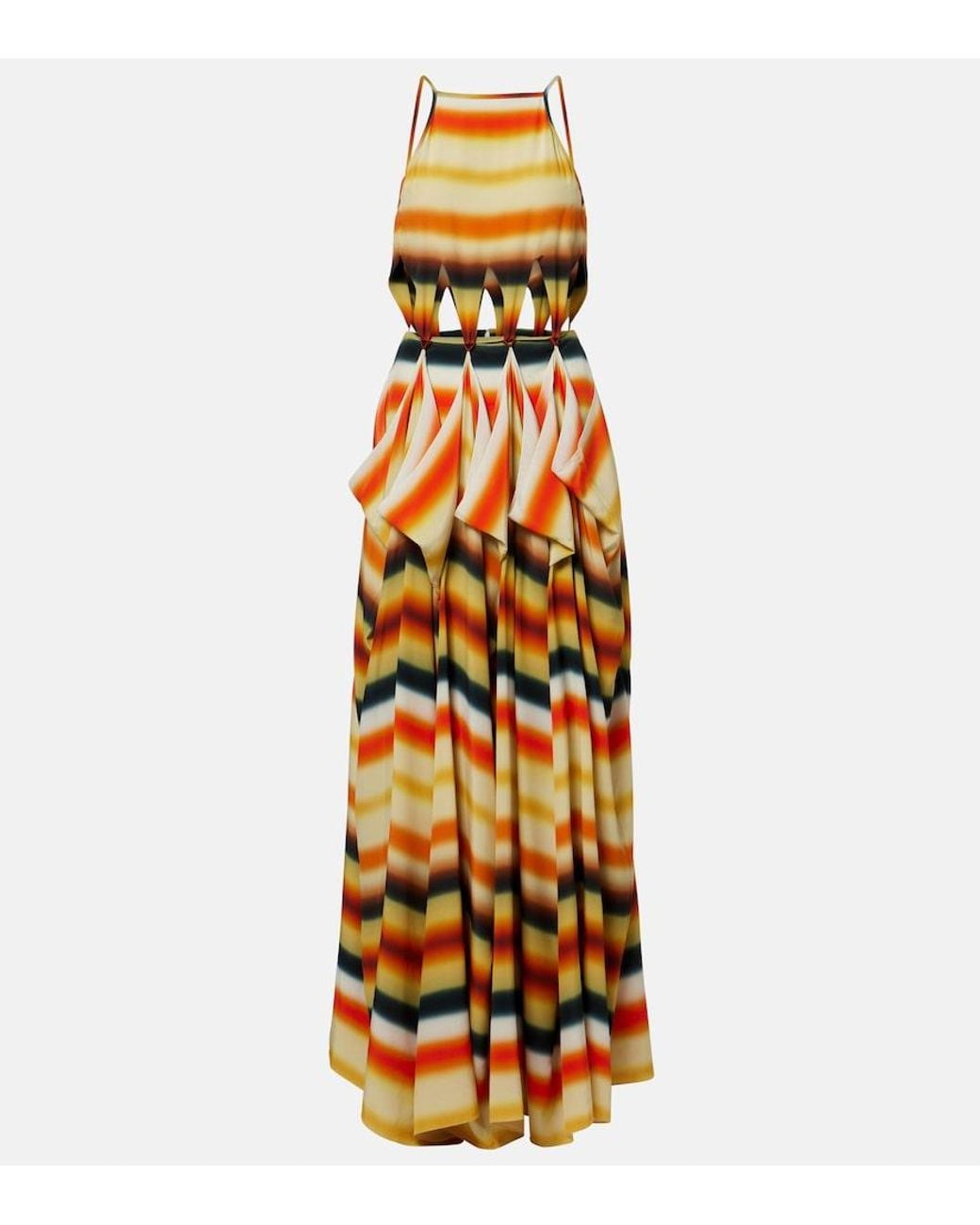 Loewe Metallic Paula's Ibiza Striped Silk Maxi Dress