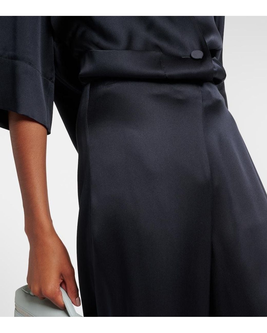 Loro Piana Blue Dresden Silk Satin Wide-Leg Pants