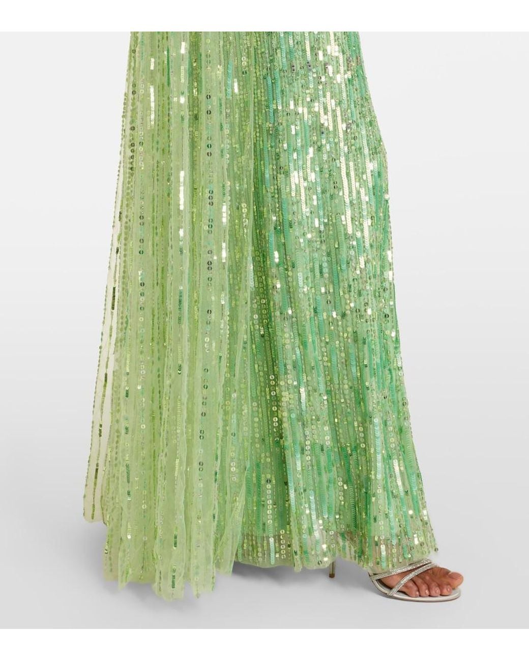 Jenny Packham Green Opera Embellished Caped Gown