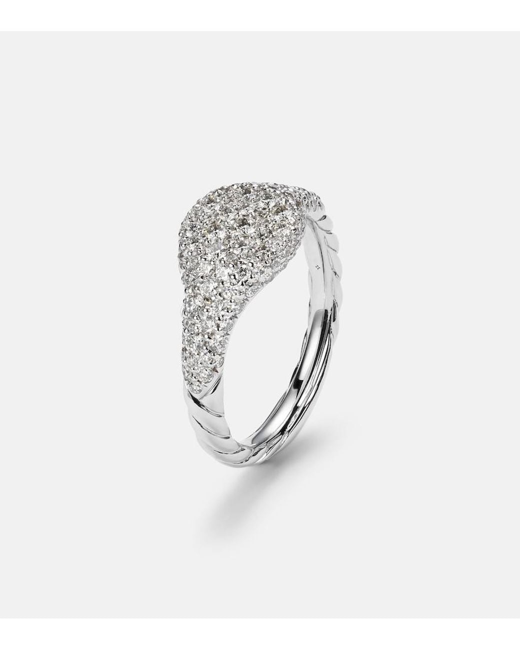 David Yurman White Pave Petite 18Kt Pinky Ring With Diamonds