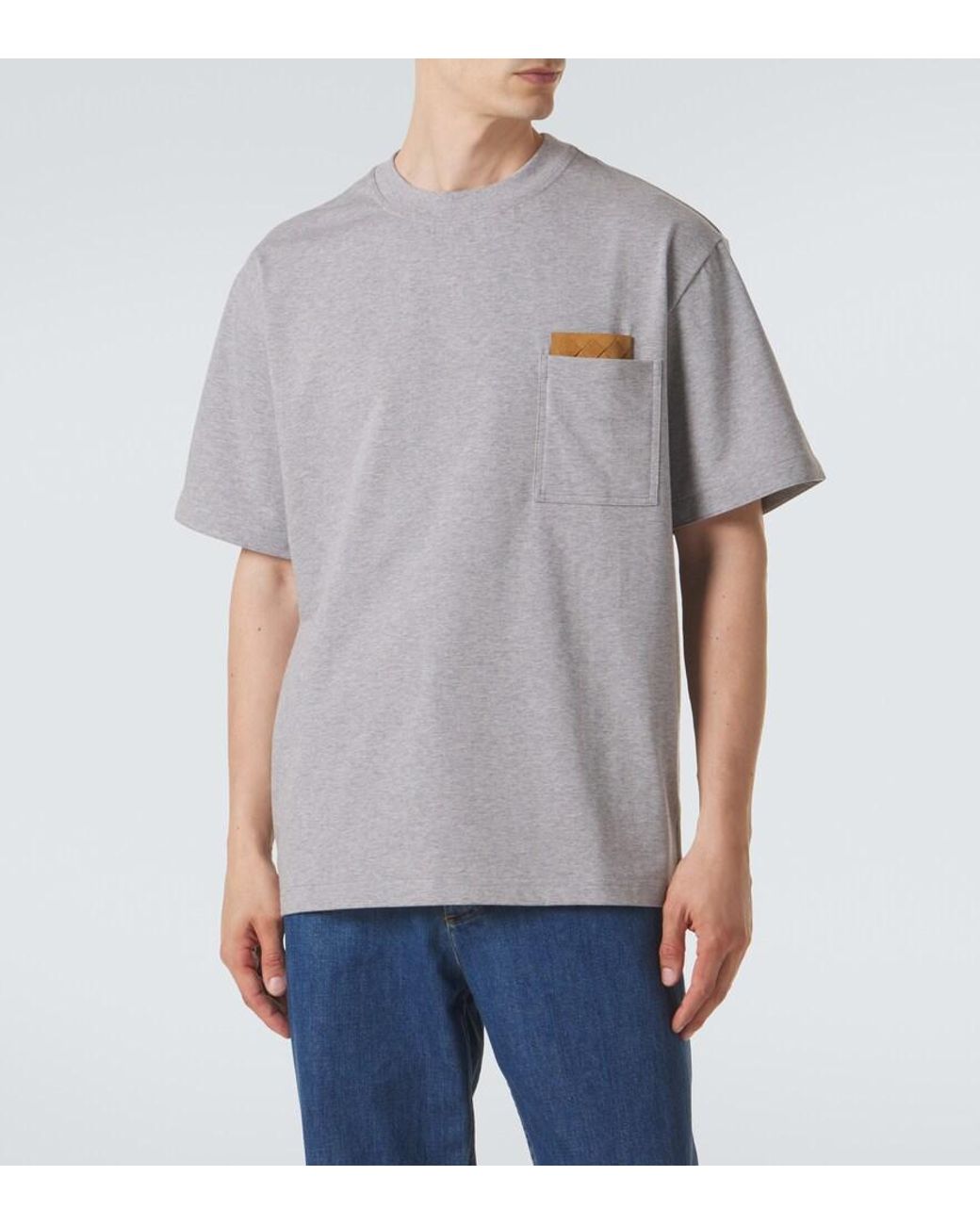 Bottega Veneta Gray Intrecciato Cotton-Blend Jersey T-Shirt for men