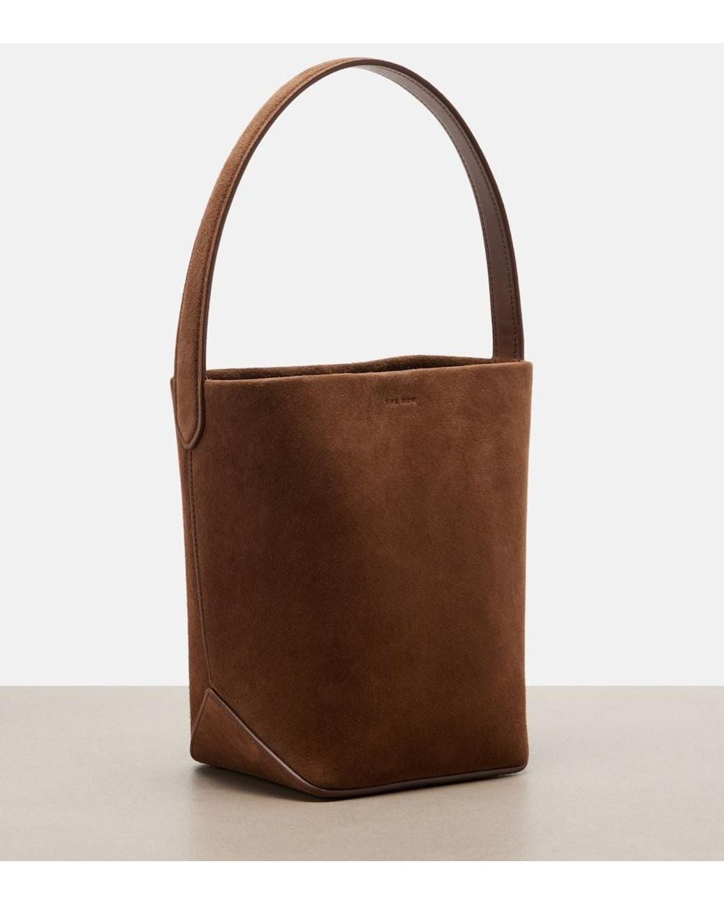 The Row Brown Park Edge N/S Small Suede Bucket Bag