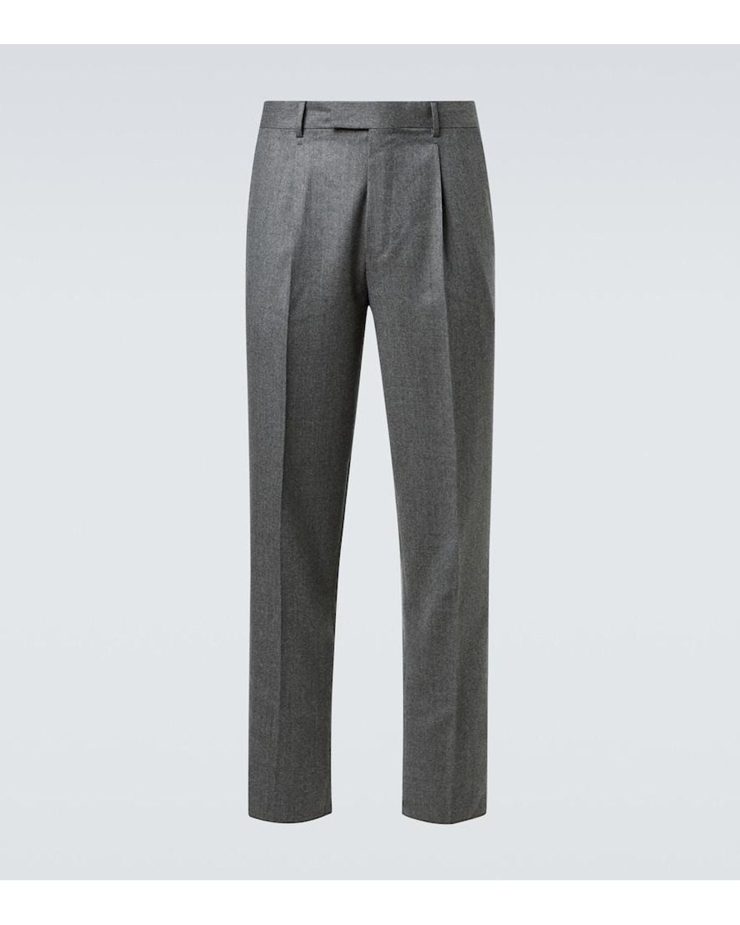 Zegna Gray Wool Flannel Straight Pants for men