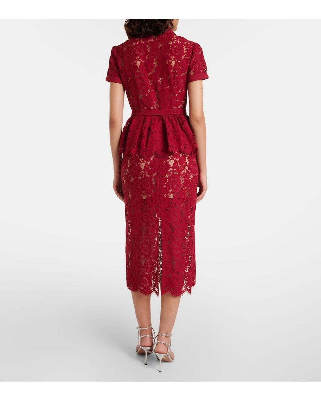 burgundy lace peplum midi dress product info and reviews Burgundy Lace Peplum Midi Dress self-portrait-US