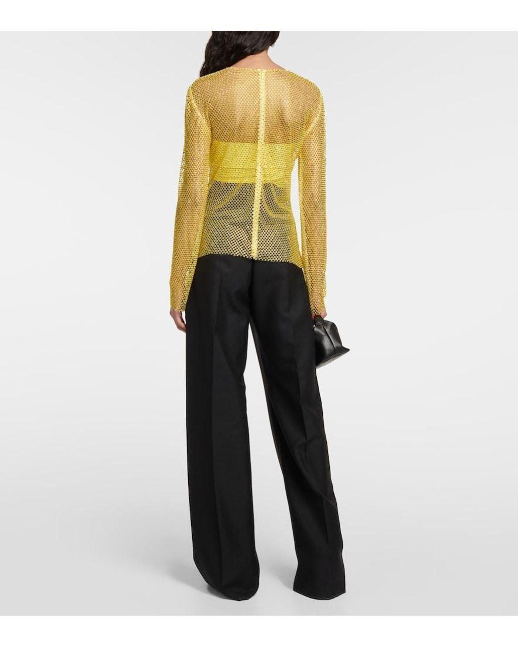 GIUSEPPE DI MORABITO Yellow Crystal-Embellished Mesh Top