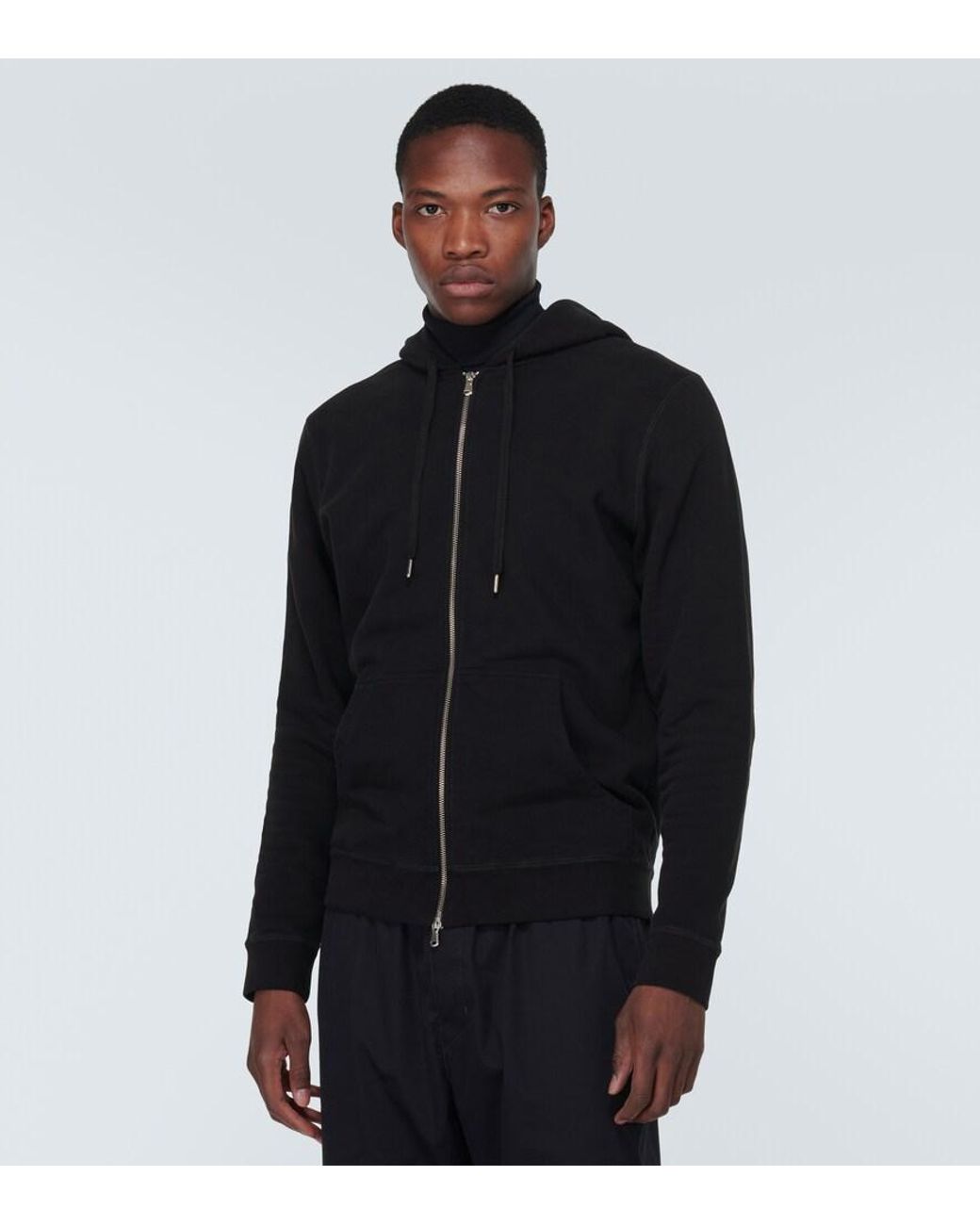 Sunspel Black Loopback Cotton Hoodie for men