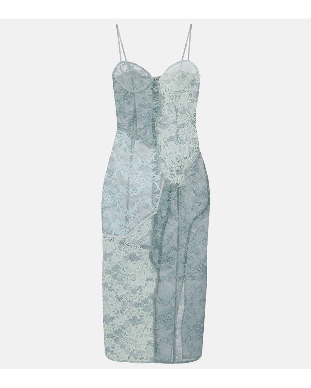 Acne Blue Paneled Cotton-Blend Lace Midi Dress