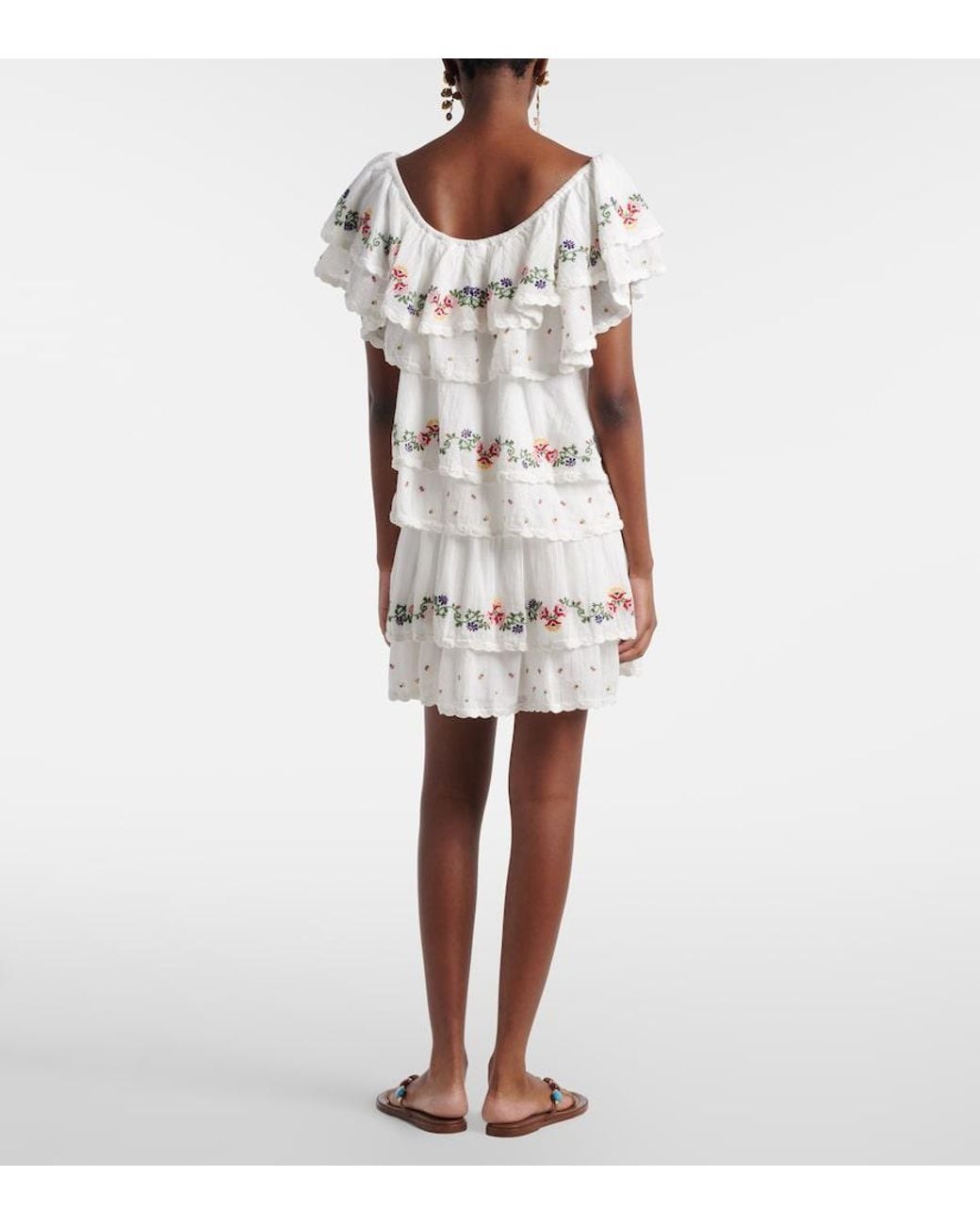 Rixo White Leilani Embroidered Cotton Minidress