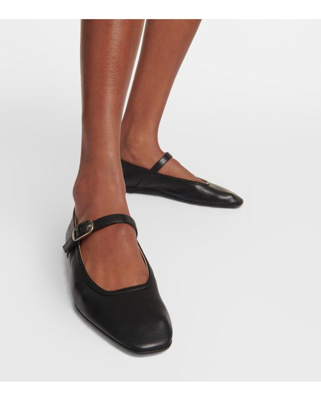 Le Monde Beryl Black Leather Mary Jane Ballet Flats