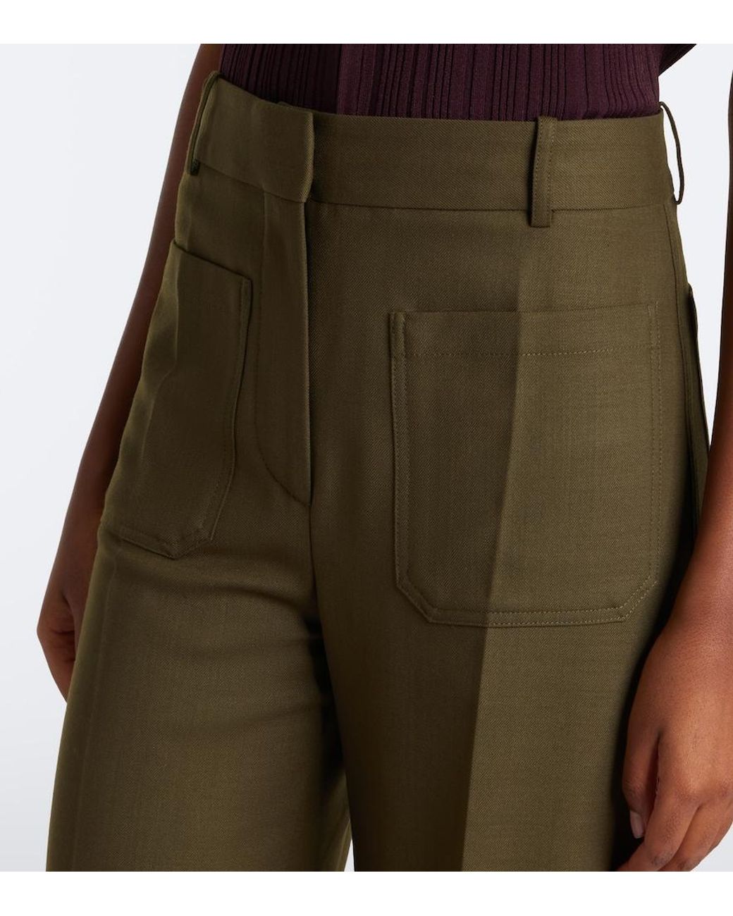 Victoria Beckham Green Alina Wide-Leg Pants