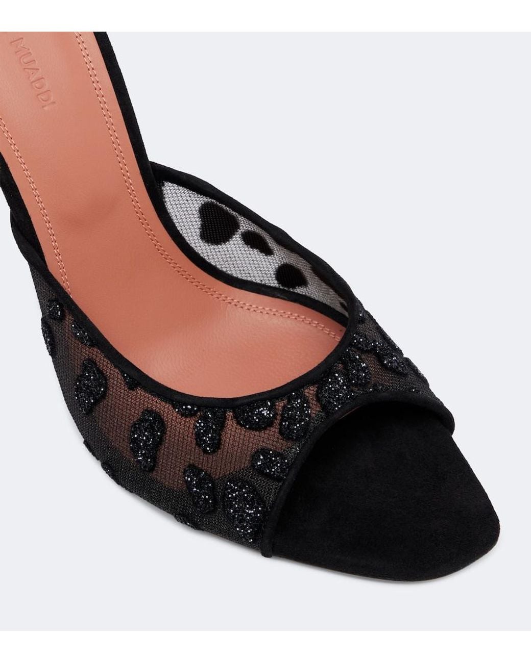 AMINA MUADDI Brown Alexa Embellished Mesh Mules
