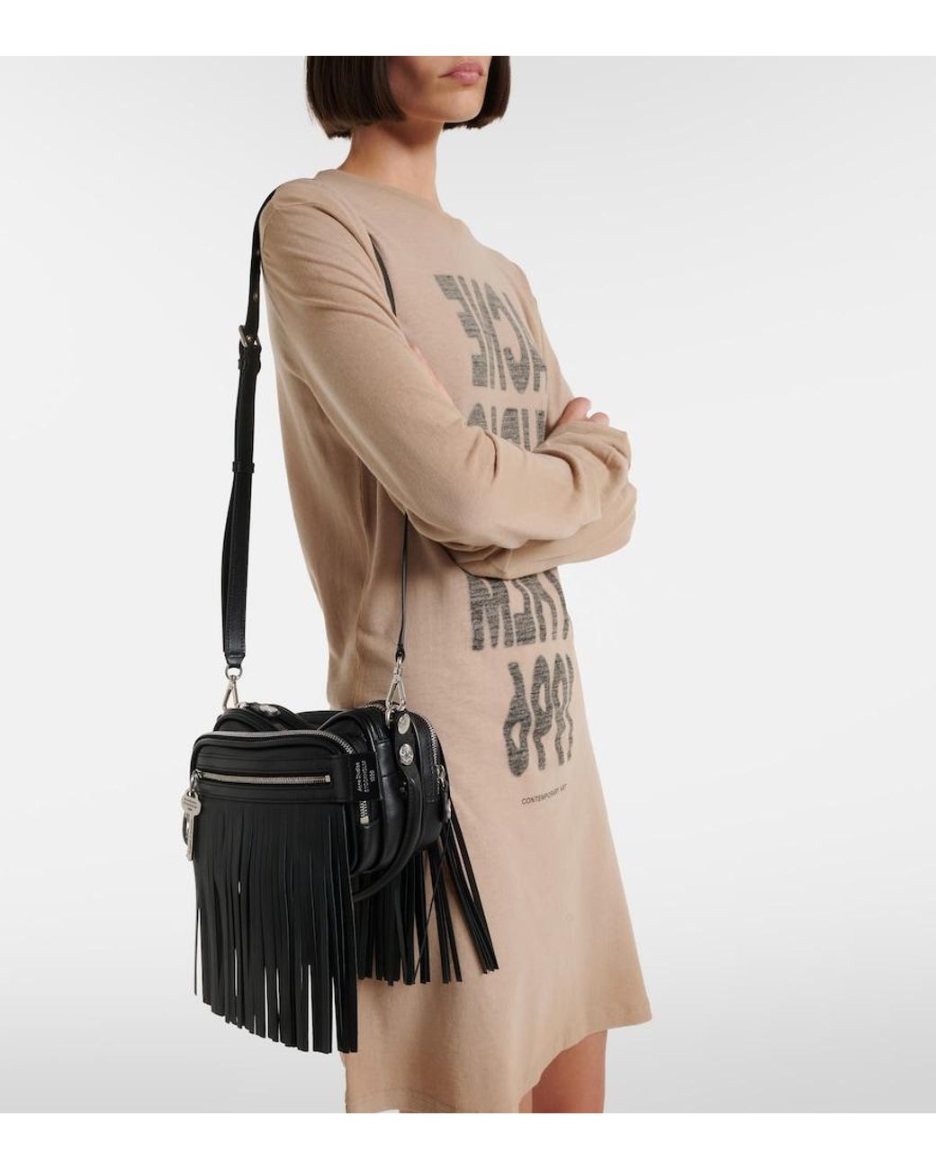 Acne Black Camero Kit Medium Leather Shoulder Bag