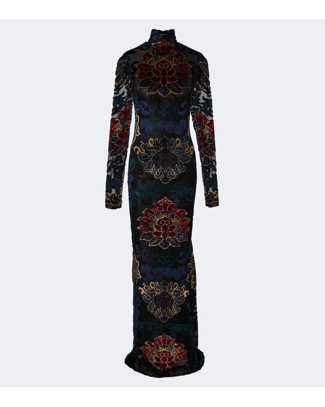 Etro Black Embroidered Velvet Gown