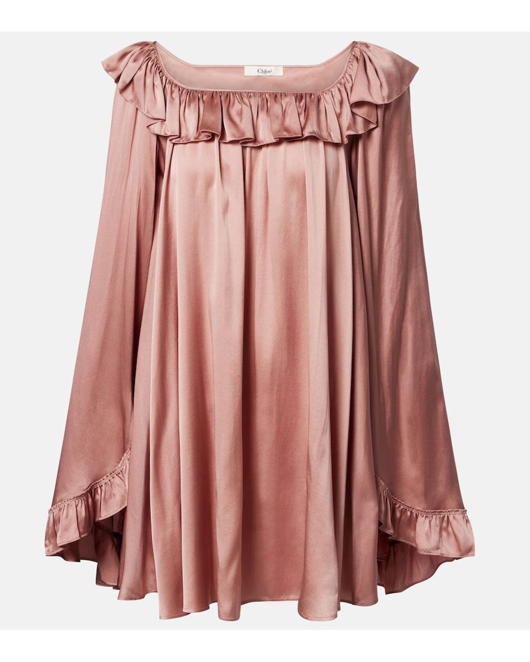 Chloé Pink Ruffled Silk Satin Minidress