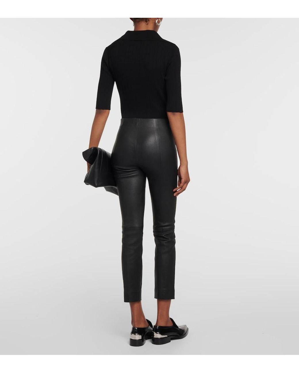 Vince Black Cropped Slim Leather Pants