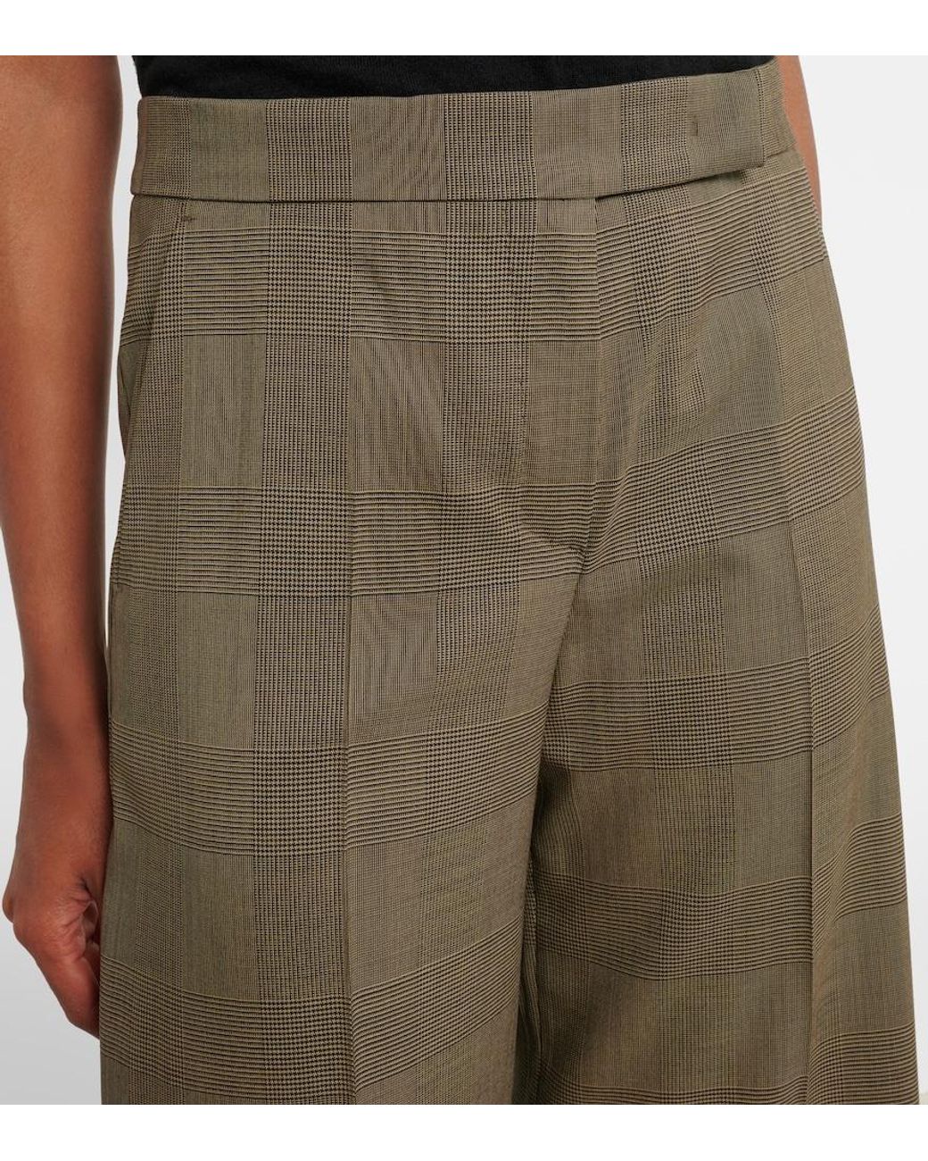 Max Mara Natural Checked Virgin Wool Wide-Leg Pants