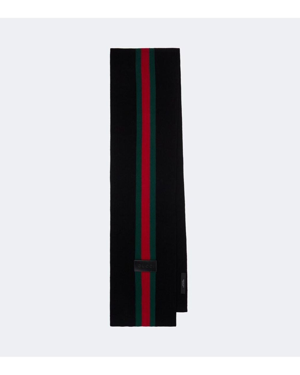 Gucci Black Web Stripe Wool Scarf for men
