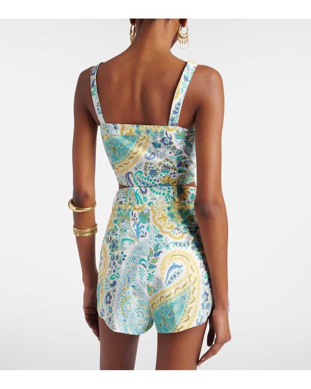 Etro Blue Floral Cotton Crop Top