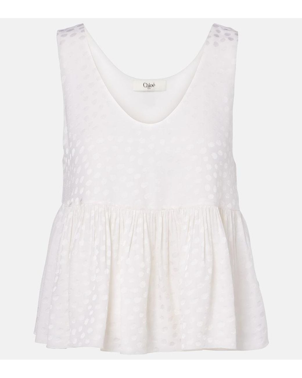 Chloé White Polka-Dot Peplum Silk Top
