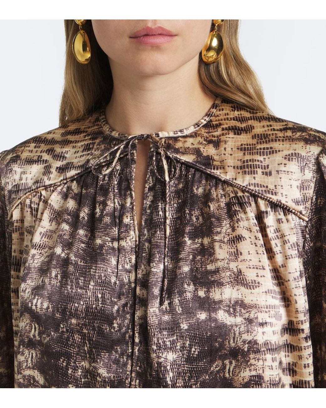 Isabel Marant Brown Laraya Snake-Print Silk Satin Blouse