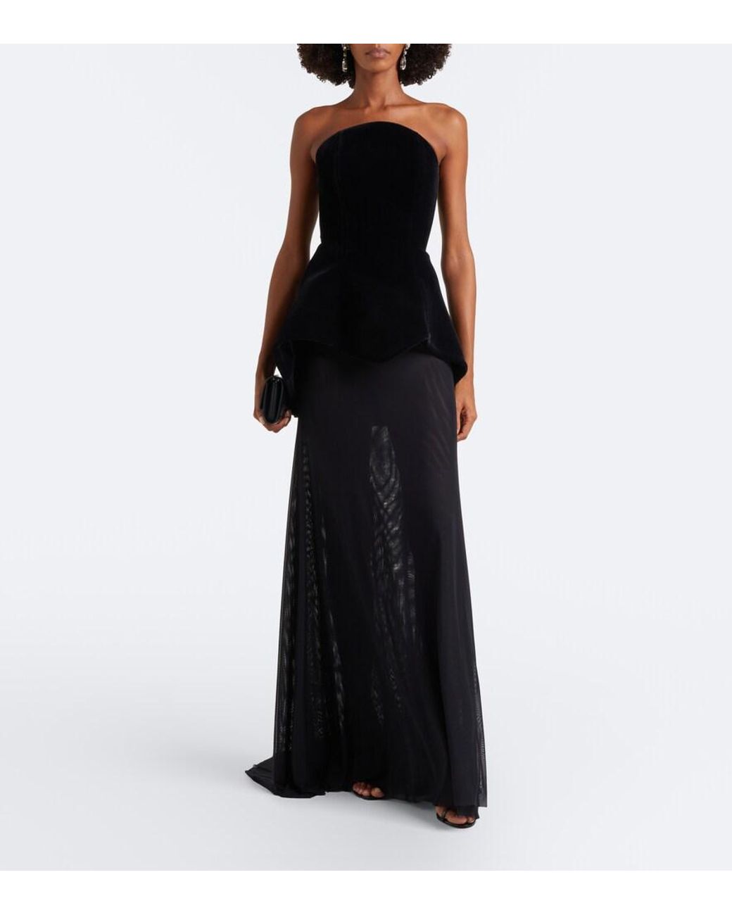 David Koma Black Peplum Strapless Gown