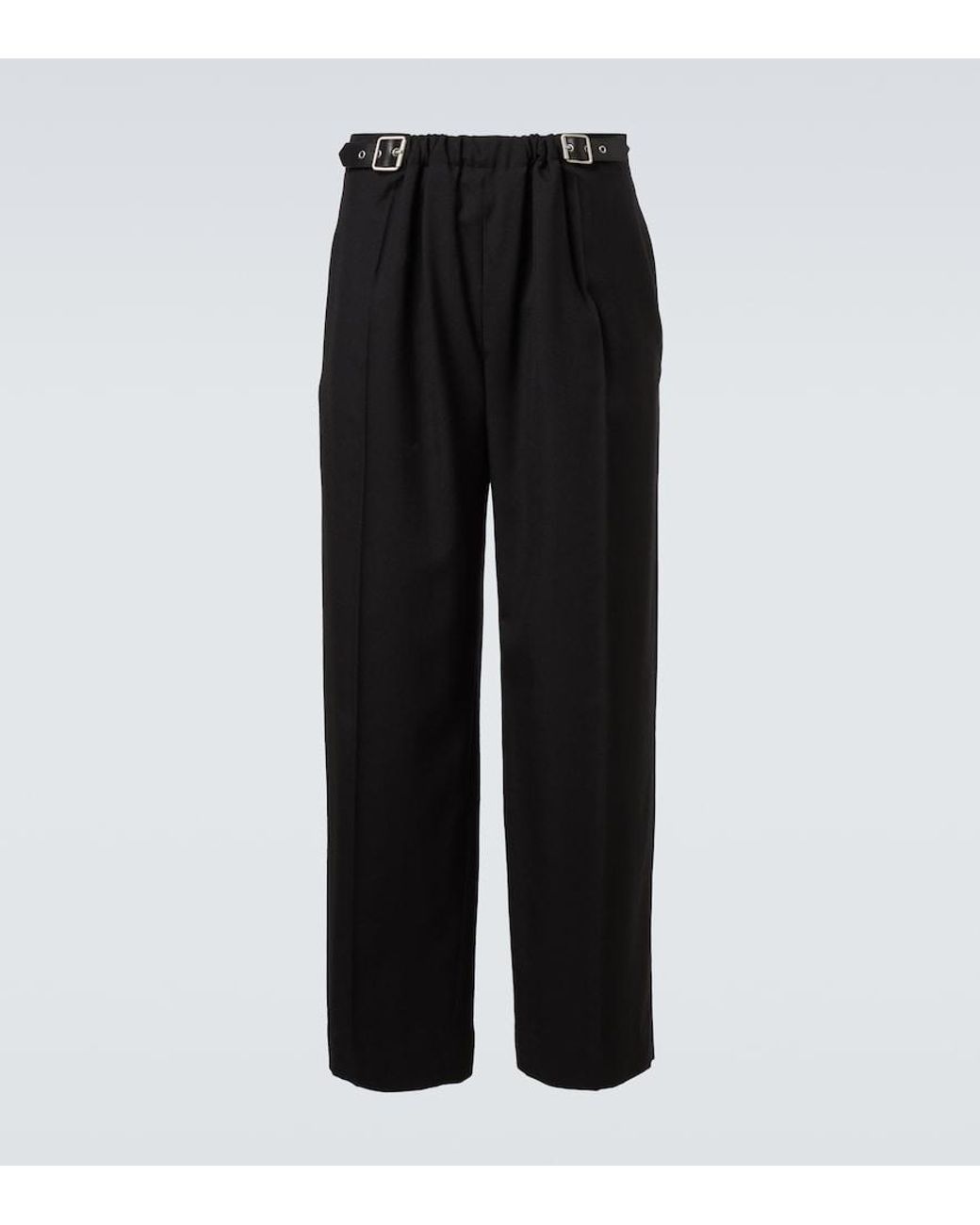 Loewe Black Belted Wool Straight Pants for men