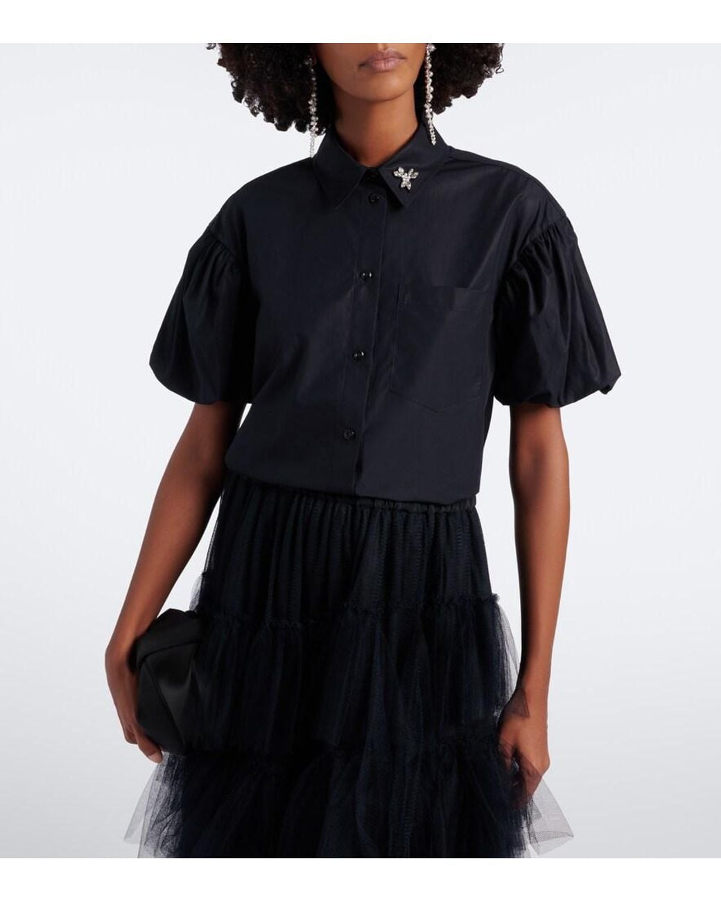 Simone Rocha Black Embellished Cotton Poplin Shirt