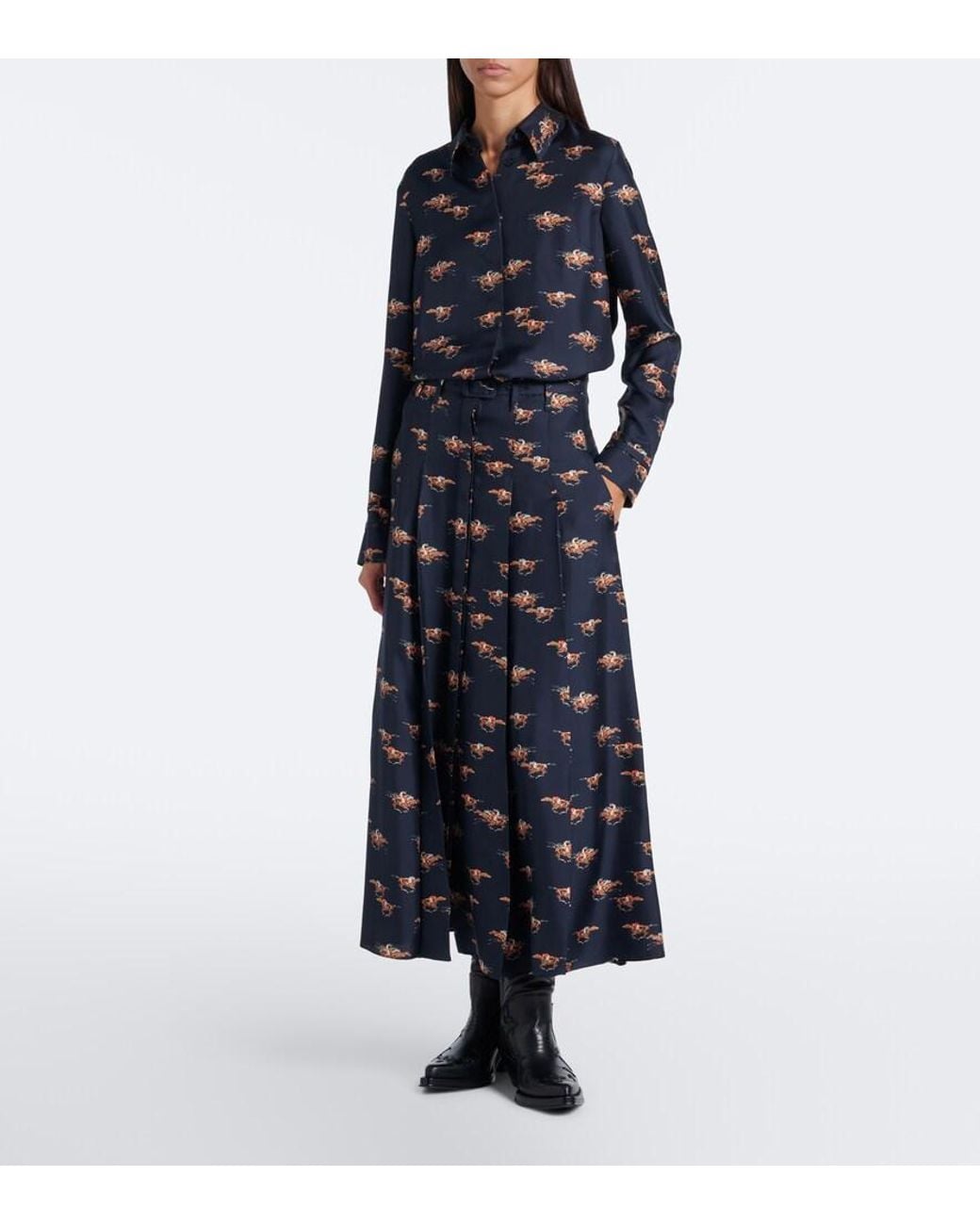Gabriela Hearst Black Dugald Printed Silk Twill Midi Skirt