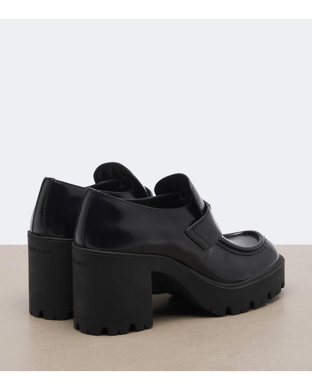 Prada Black Leather Platform\ Loafers