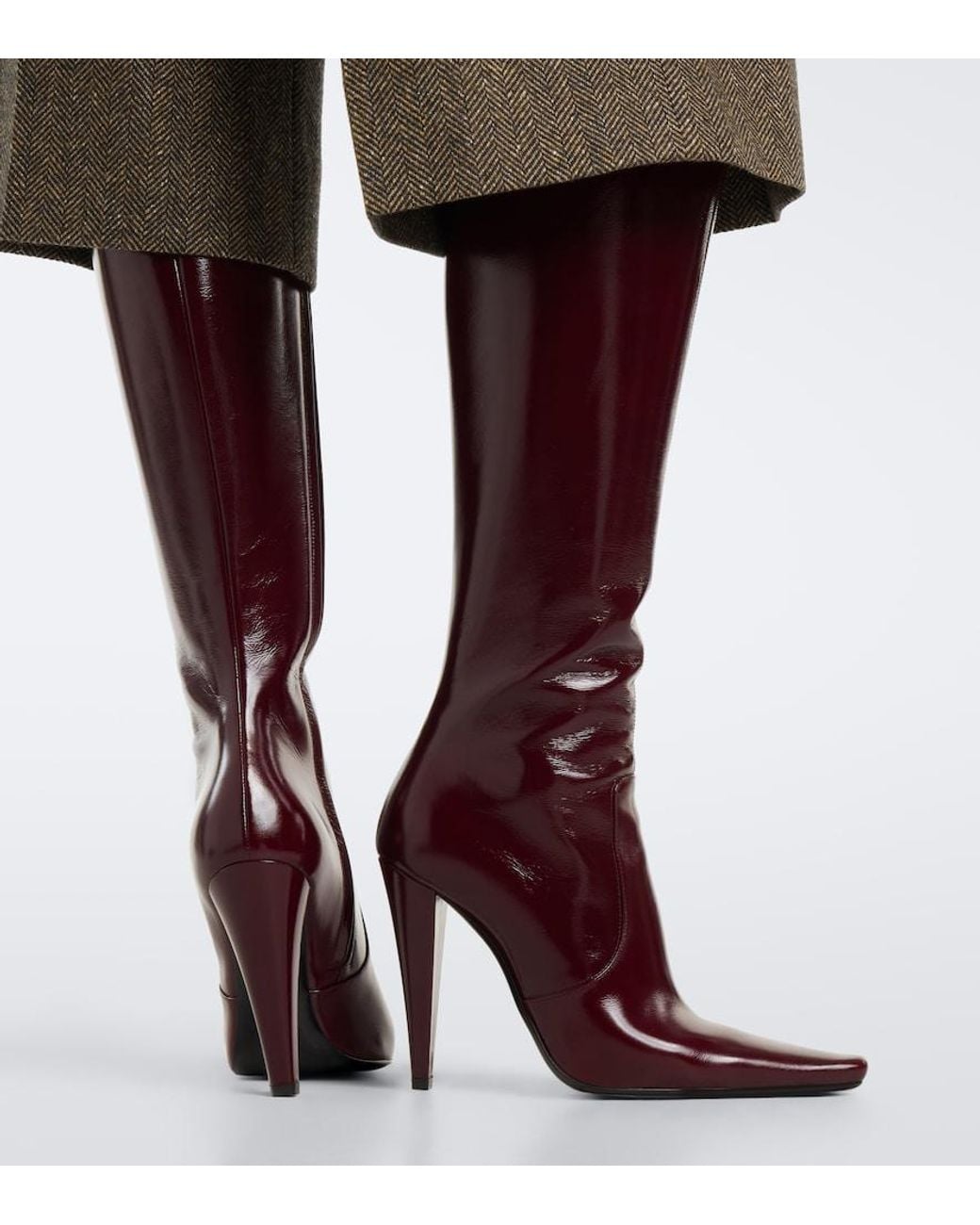 Saint Laurent Red 77 Leather Knee-High Boots