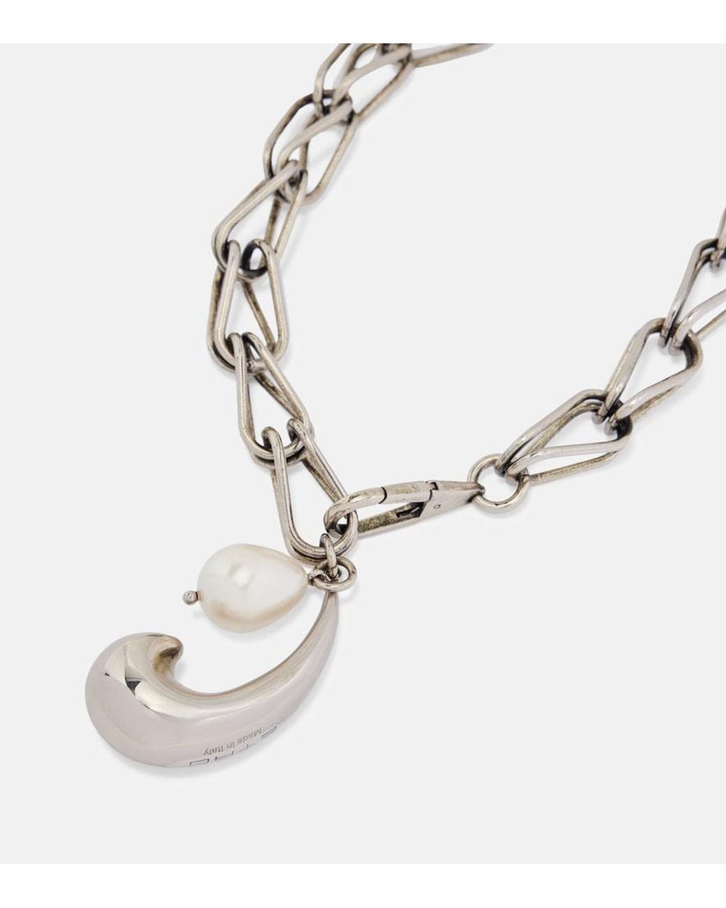 Etro White Embellished Chain Necklace