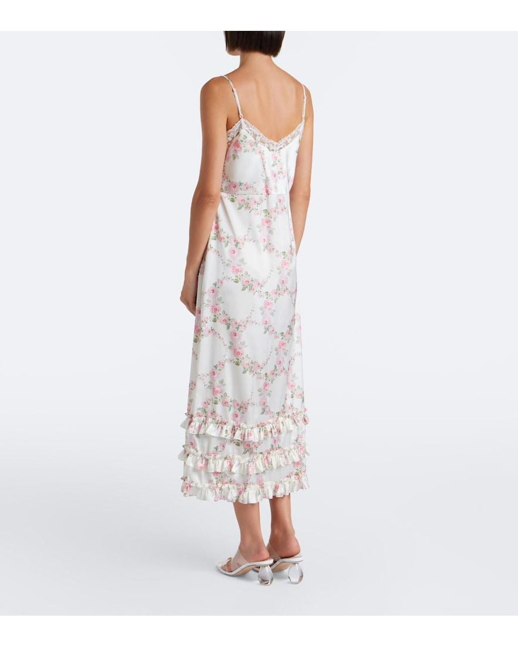 Simone Rocha Natural Floral Lace-Trimmed Satin Slip Dress